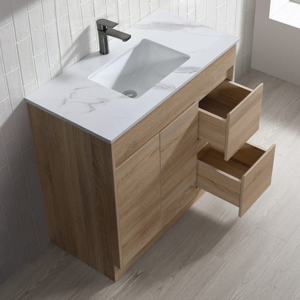 Tobi Freestanding Vanity 1200mm Prime Oak/Natural Timber Right/Left Drawers SY05-1200