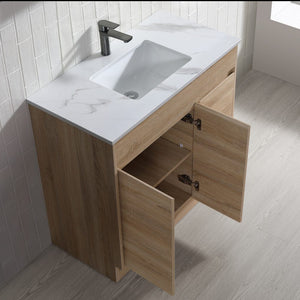 Tobi Freestanding Vanity 900mm Prime Oak/Natural Timber Right/Left Drawers SY05-900