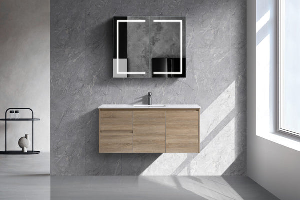 Avia Vanities Royce Deep Wall Hung Vanity 900mm Prime Oak/Natural Timber Right/Left Drawers