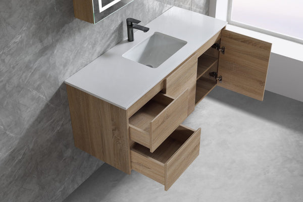 Royce Deep Wall Hung Vanity 1200mm Prime Oak/Natural Timber Right/Left Drawers SYWH05-1200