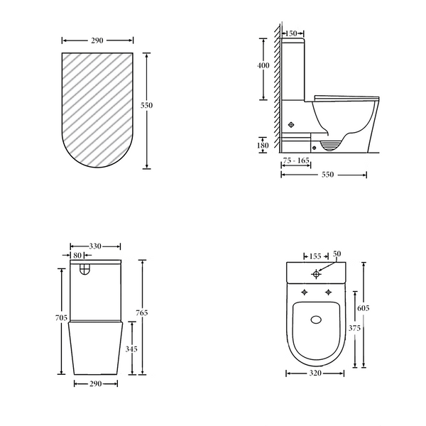 Noveen Toilets T6060 — Junior Rimless Toilet Suite