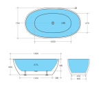 Stella MBBT-5-1500 Free Standing Bathtub Matte Black and White Non Overflow 1500*750*590mm