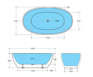 Stella KBT-5-1500 Free Standing Bathtub Non Overflow 1500*750*590mm