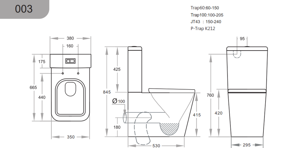 KDK033-B — Qubist KDK003-B Gloss Black Toilet Suite