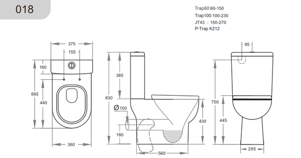 KDK018 — Bela KDK018 Skew Toilet Suite