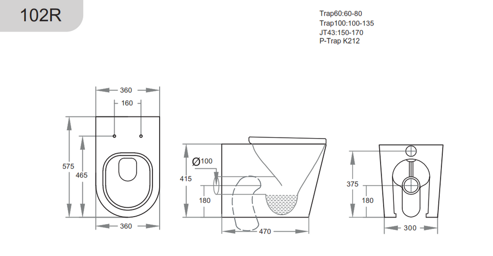 Avis Rimless Wall Faced Floor Pan KDK102R-MB Matt Black