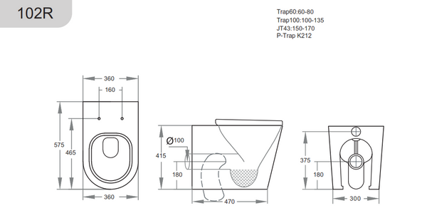 Avis Rimless Wall Faced Floor Pan KDK102R-MB Matt Black