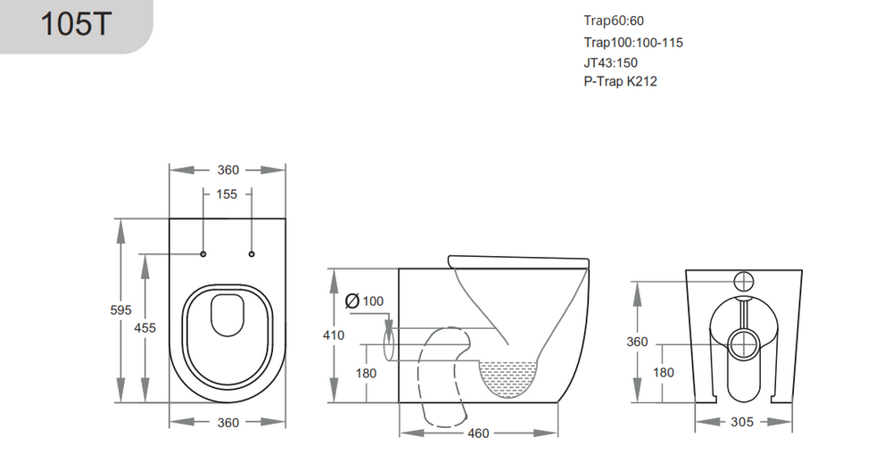 Veda Wall Faced Floor Pan KDK105T-MB Matt Black