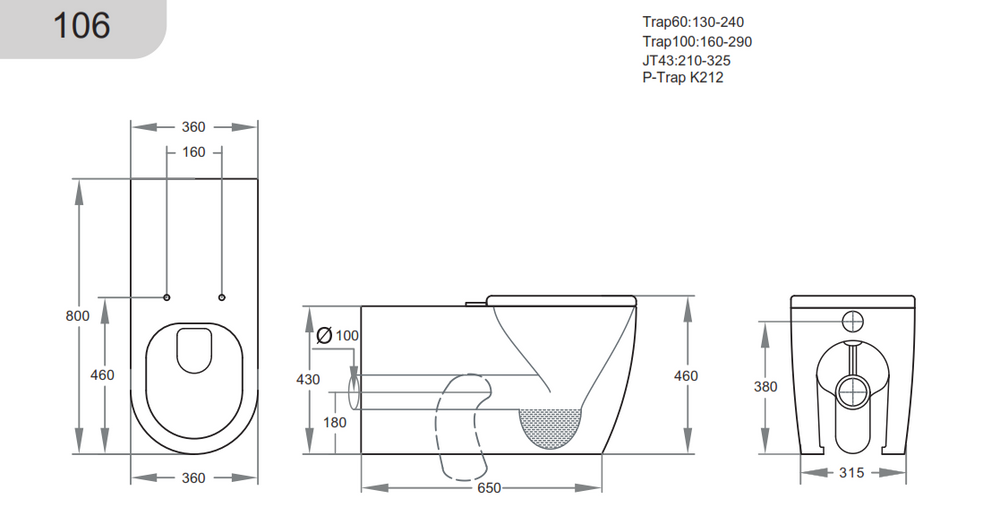 KDK106 Asta Care Disabled Wall Faced Floor Pan