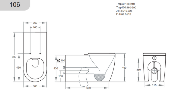 KDK106 Asta Care Disabled Wall Faced Floor Pan