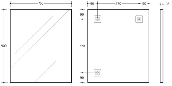 KDK- KS9075F-MB MATTE BLACK ALUMINIUM FRAMED MIRRORS 750*900MM