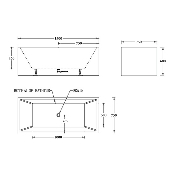 Noveen Bathtubs BTK1500 Kansas CORNER BATHTUB 1500x750x600MM