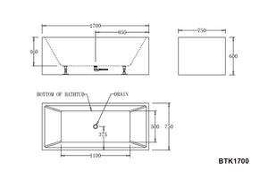 BTK1700 Kansas CORNER BATHTUB 1700x750x600MM