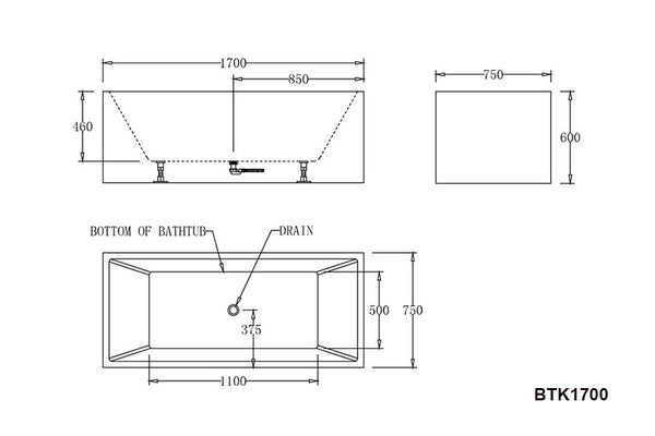 BTK1700 Kansas CORNER BATHTUB 1700x750x600MM