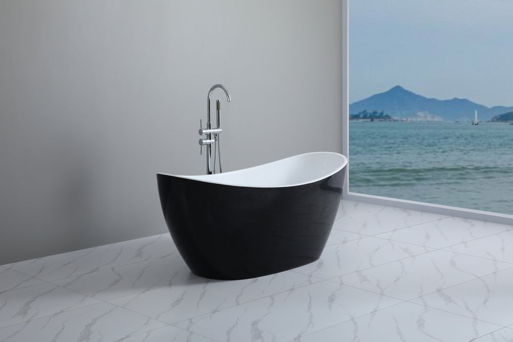 Evie EBT1500B Free Standing Bathtub Gloss Black and White Non Overflow 1500*750*590mm