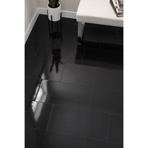 GNS Tile Laurieton Gloss Black Ceramic Tiles 200x200mm