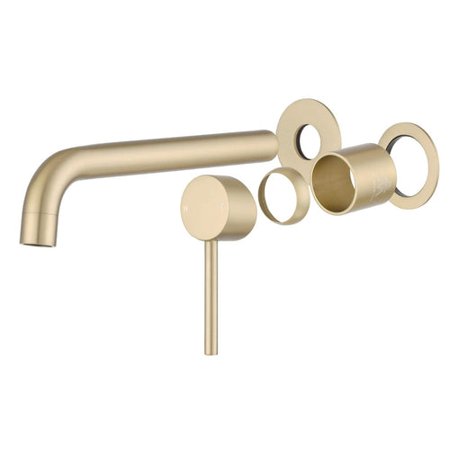 TSI Mixer Taps Lucid Pin Light Brushed Gold Wall Mixer & Spout Trim Kit - Separate 60mm Plates