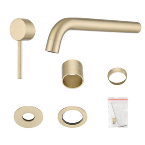 TSI Mixer Taps Lucid Pin Light Brushed Gold Wall Mixer & Spout Trim Kit - Separate 60mm Plates