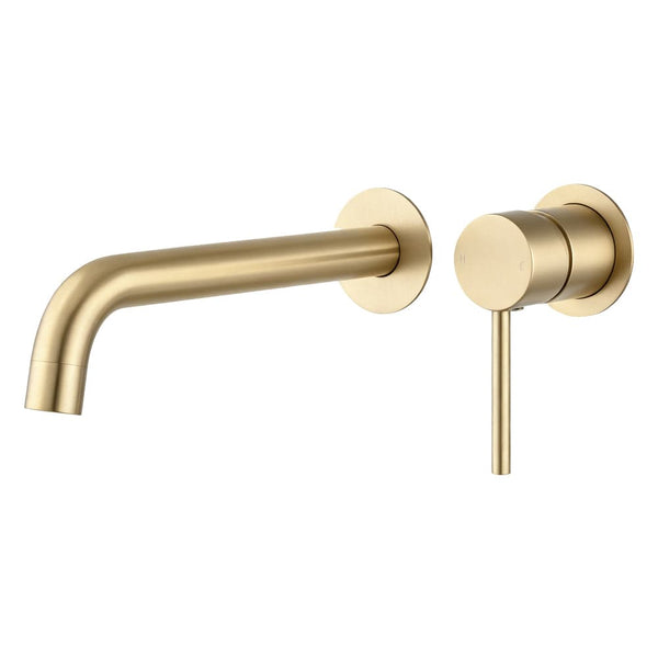 TSI Mixer Taps Lucid Pin Light Brushed Gold Wall Mixer & Spout Trim Kit - Separate 60mm Plates