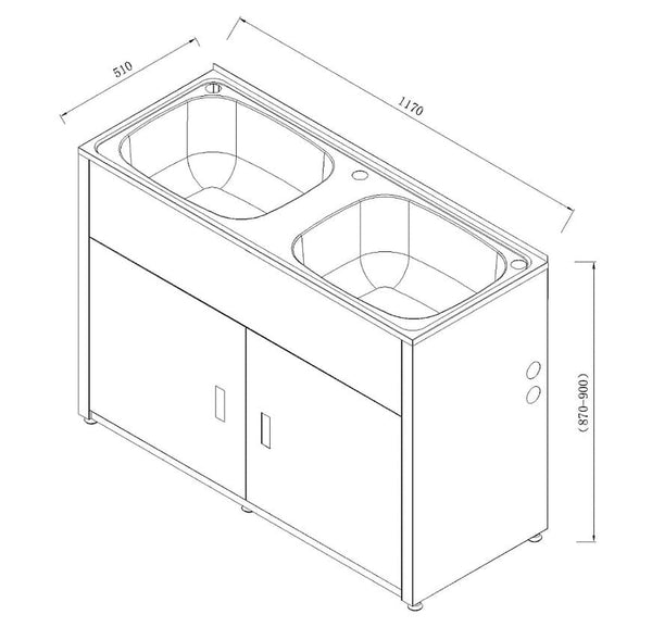 ZENMO Sinks LD 1250 1160L*500W*870Hmm LAVASSA Double 45L Laundry Cabinet