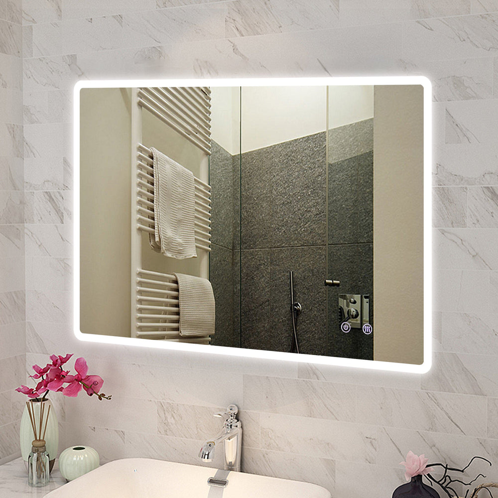 T-YB1280 1200X800MM CURVED RIM RECTANGLE 3 COLOR LIGHTING LED MIRROR TOUCH SENSOR SWITCH DEFOGGER PAD WALL MOUNTED VERTICAL OR HORIZONTAL