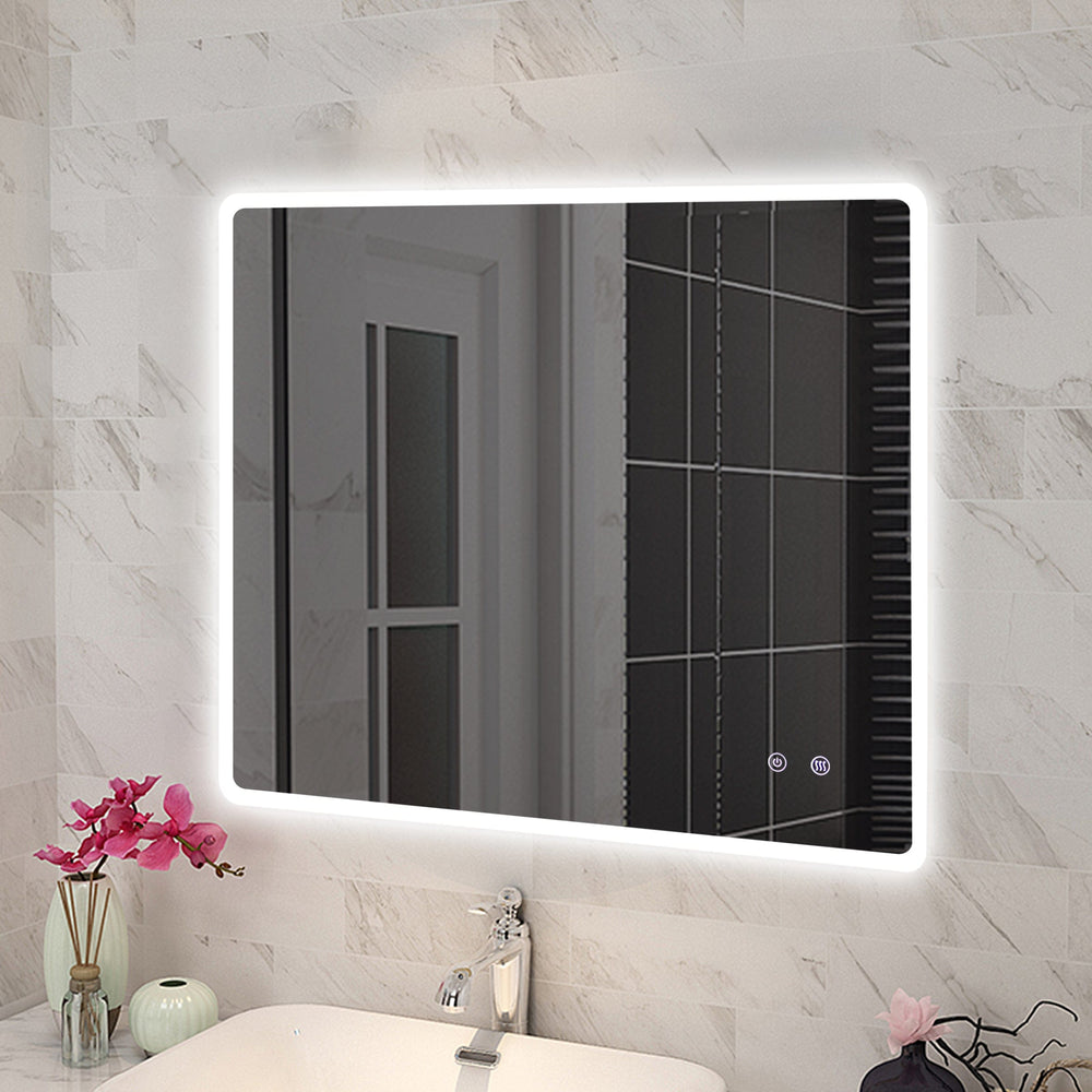 T-YB9075 900X750MM CURVED RIM RECTANGLE 3 COLOR LIGHTING LED MIRROR TOUCH SENSOR SWITCH DEFOGGER PAD WALL MOUNTED VERTICAL OR HORIZONTAL