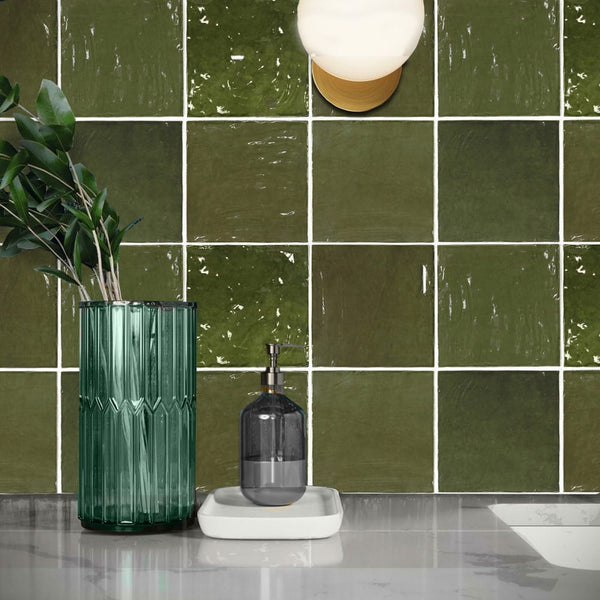 DSS Tile La Riviera Botanical Green Gloss Subway Tile 132X132mm Made in Spain