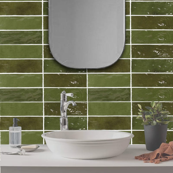 DSS Tile La Riviera Botanical Green Gloss Subway Tile 65X200mm Made In Spain