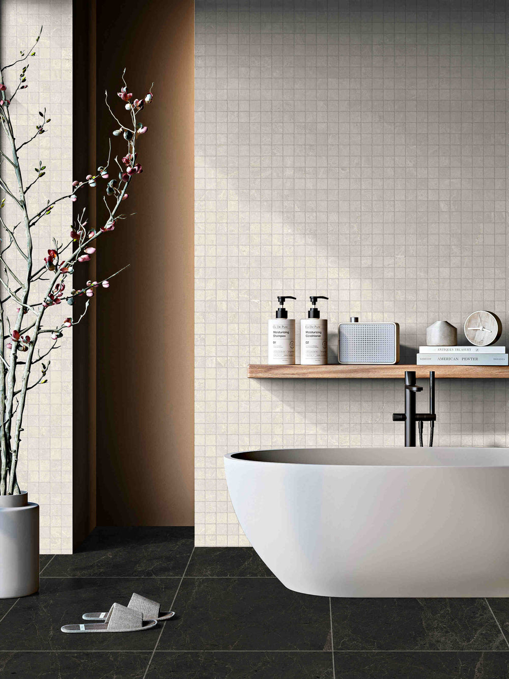 MAC0082 PIETRA MILK TUMBLE MOSAIC 48X48 298X298MM PT01M7