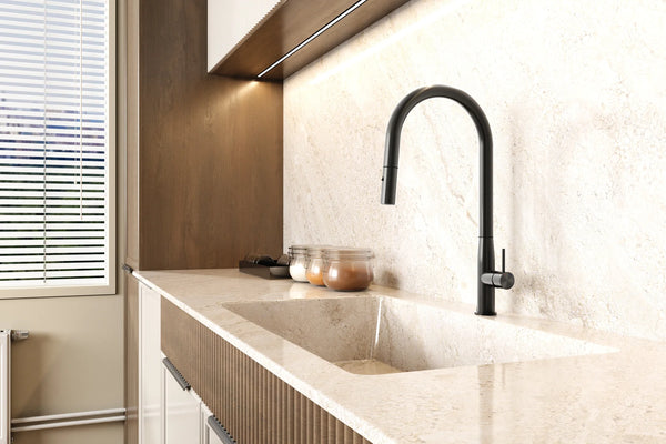 C-1SKMB Navona Carysil Slim Matte Black Pull Out Kitchen Mixer