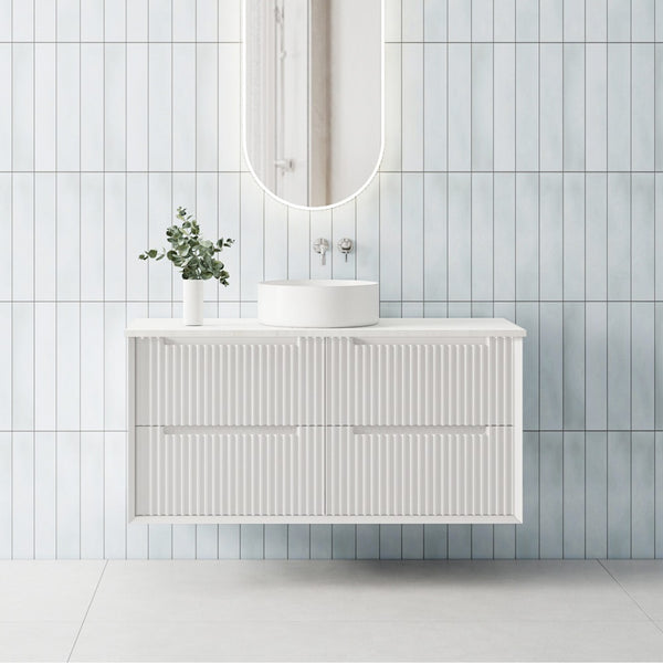 MORNINGTON 1200mm Matte White Wall Hung Fluted Vanity M-WH1200-MW