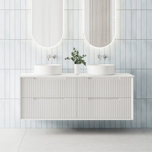 MORNINGTON 1500mm Matte White Wall Hung Fluted Vanity M-WH1500-MW Single / Double Bowls