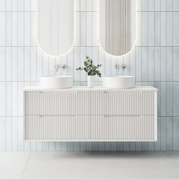 MORNINGTON 1500mm Matte White Wall Hung Fluted Vanity M-WH1500-MW Single / Double Bowls