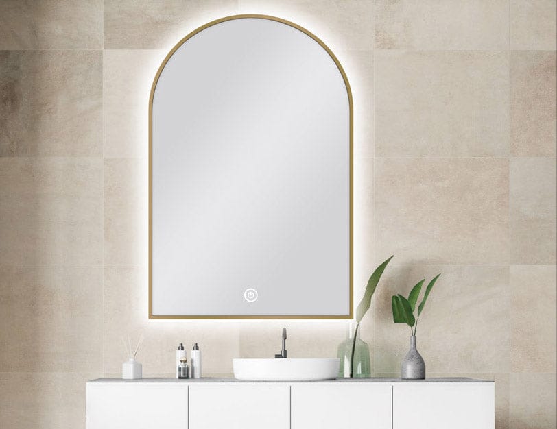 MS-AR6090B-G 600 X 900 MM ARCHED SHAPE GOLD FRAMED CARYSIL LED MIRROR