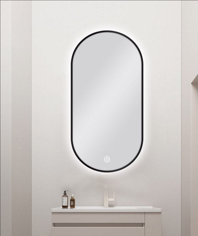 MS-RW4590B-B 450 X 900MM PILL SHAPE BLACK FRAMED CARYSIL LED MIRROR