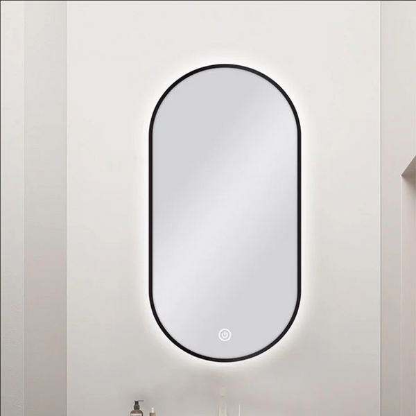 MS-RW4590B-B 450 X 900MM PILL SHAPE BLACK FRAMED CARYSIL LED MIRROR
