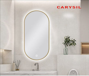 TSI Vanities MS-RW4590B-G 450 X 900MM PILL SHAPE GOLD FRAMED CARYSIL LED MIRROR