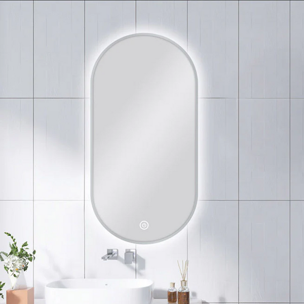 MS-RW4590B-N 450 X 900MM PILL SHAPE BRUSHED NICKEL FRAMED CARYSIL LED MIRROR