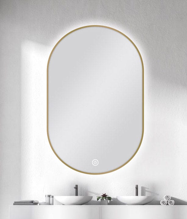 MS-RW6090B-G 600 X 900MM OVAL SHAPE GOLD FRAMED CARYSIL LED MIRROR