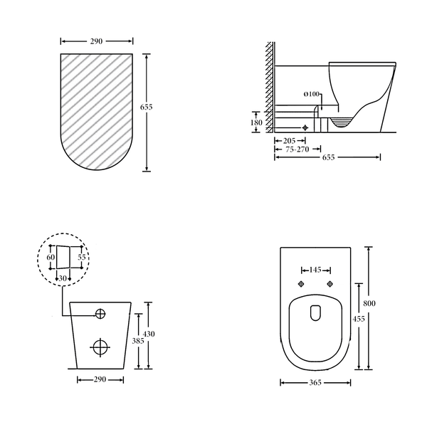 Noveen Toilets T3368 – MADRID Disabled floor pan