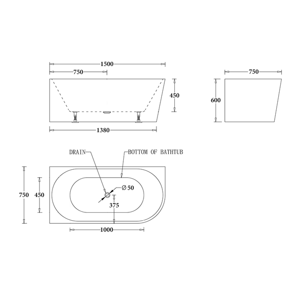 Noveen Bathtubs MILAN Spa Right Corner Bathtub 1400mm (Long) x 730mm (Wide) x 580mm (Height)