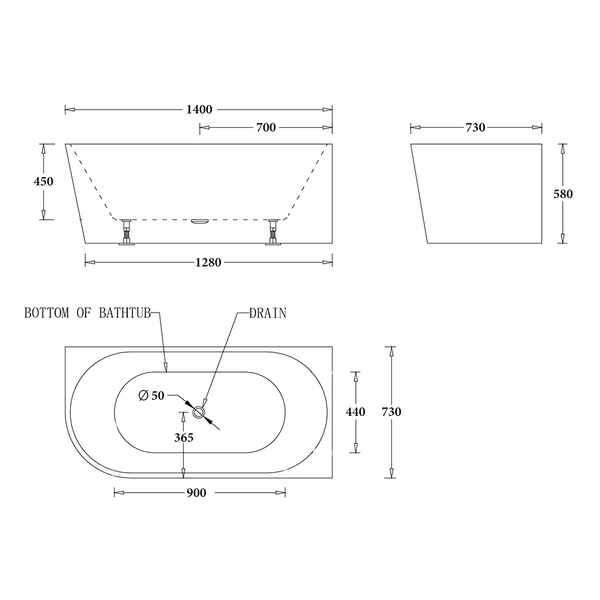Noveen Bathtubs MILAN Spa Right Corner Bathtub 1500mm (Long) x 750mm (Wide) x 600mm (Height)