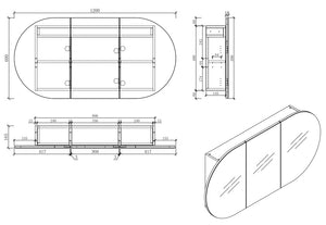 MIRO MILAN120 MILAN Mirror Shaving Cabinet 1200x600x165mm
