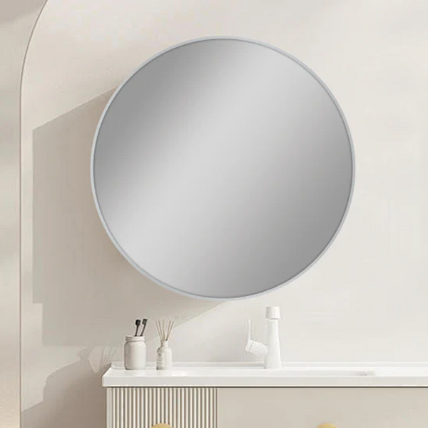 NM-R80-N BRUSHED NICKEL FRAMED ROUND CARYSIL MIRRORS 800MM