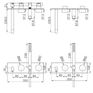 Nero Showers KARA PROGRESSIVE SHOWER SYSTEM WITH SPOUT 230/250MM BRUSHED BRONZE