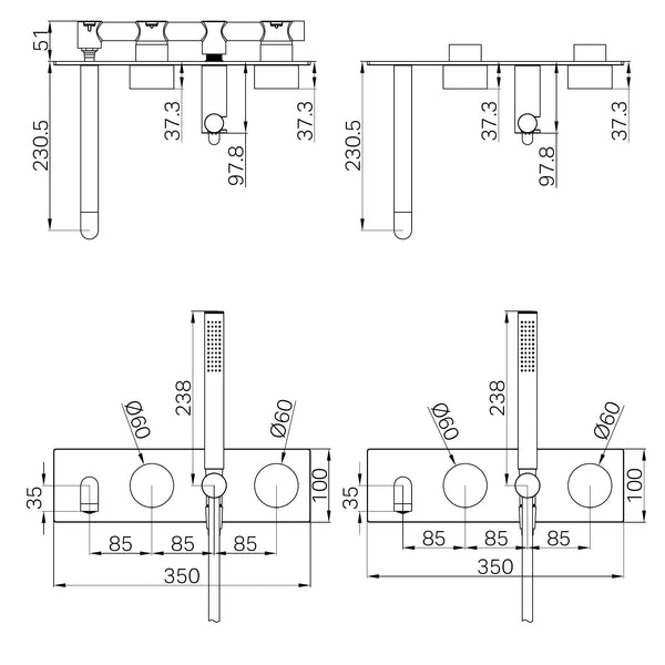 Nero Showers KARA PROGRESSIVE SHOWER SYSTEM WITH SPOUT 230/250MM BRUSHED BRONZE
