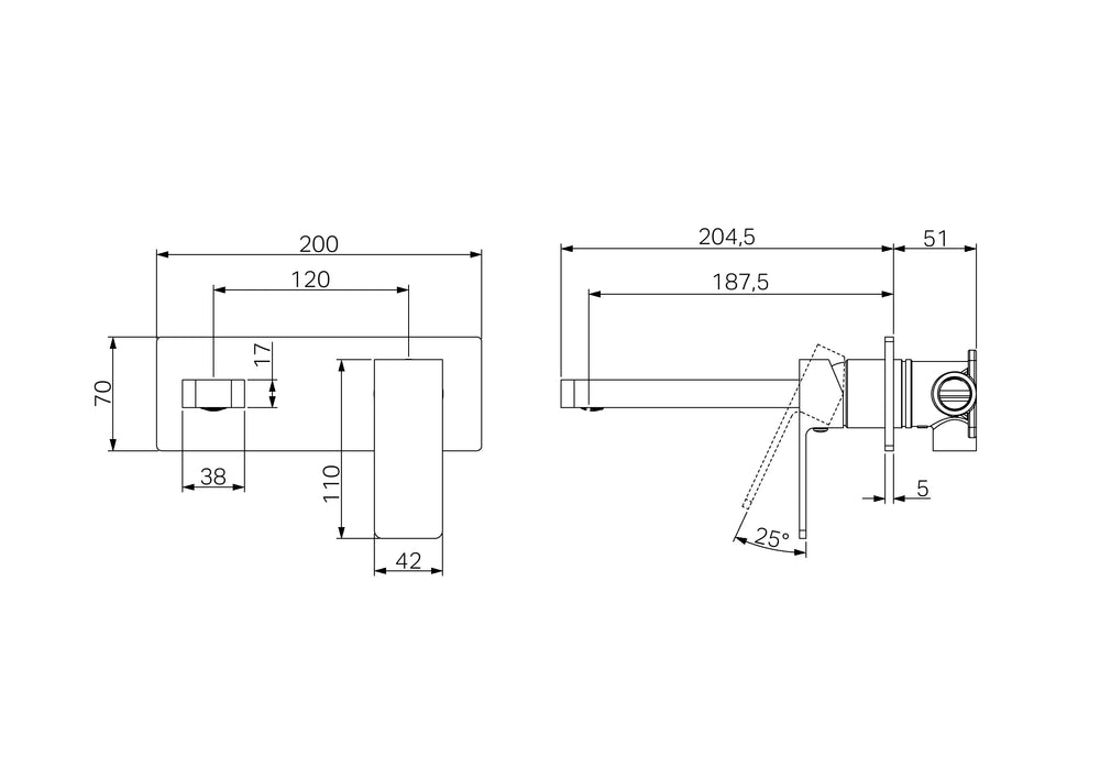 Celia Wall Basin/Bath mixer Matt Black (NR301510aMB)
