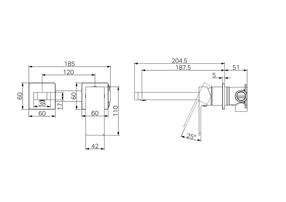 Celia Wall Basin/Bath Mixer Separate Back Plate Matte Black (NR301510bMB)