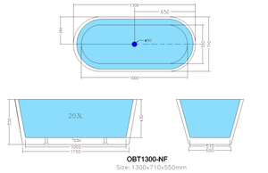 Ovia OBT1300-OF Free Standing Bathtub with Overflow 1300*710*550mm