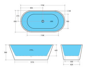 Ovia OBT1700 Free Standing Bathtub Non Overflow 1700*830*580mm